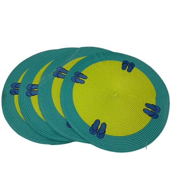 Woven Flip Flop Design Braided 15 Inch Classic Round Set of 4 Placemats - Picture 1 of 4